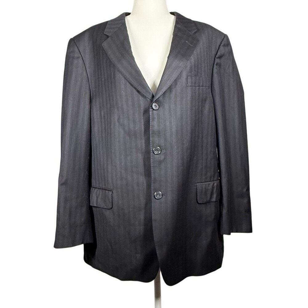 Studio Milano Italy Black Navy Long Sleeve Blazer Sport Coat Striped Formal